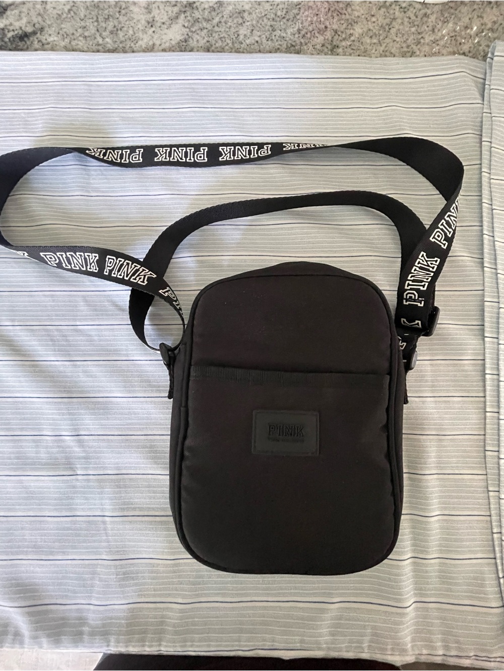 PINK Victoria's Secret Black Compact Crossbody Bag with Branded Strap